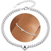 LUNVKY 925 Silver Plated Love Heart Initial Beaded Bracelet for Women Letter A Personalised Birthday Christmas Jewelry Gifts Teen Her Adults Stocking Stuffers Age Ideas