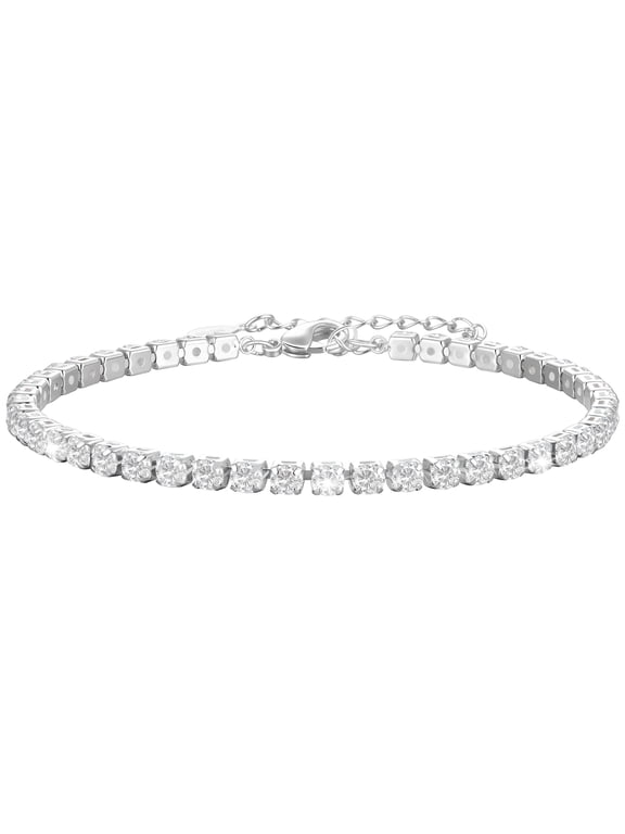 925 Silver Plated Tennis Bracelets for Women Girls CZ April Birthstone Bracelets with Crystal Birthday Christmas Jewelry Gifts Teen Her Adults Stocking Stuffers Kids
