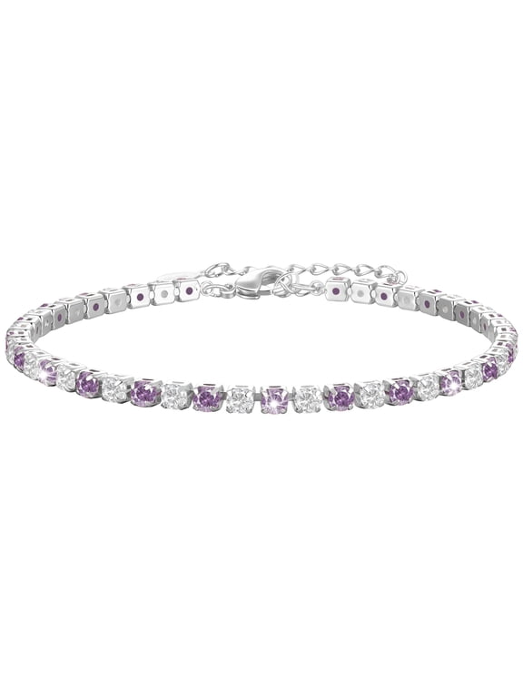 925 Silver Plated Tennis Bracelets for Women Girls CZ February Birthstone Bracelets with Purple Amethyst Birthday Christmas Jewelry Gifts Teen Her Adults Stocking Stuffers for Kids