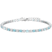 LUNVKY 925 Silver Plated Tennis Bracelets for Women Girls CZ March Birthstone Bracelets with Blue Aquamarine Birthday Christmas Jewelry Gifts Teen Her Adults Girlfriend Stocking Stuffers Kids