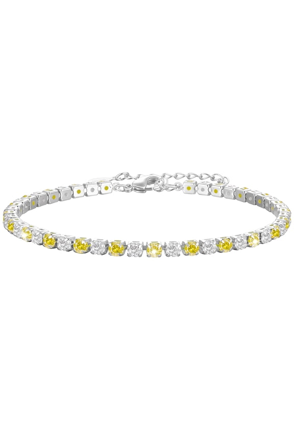 S925 Sterling Silver Plated Tennis Bracelets for Women Girls CZ November Birthstone Bracelets with Yellow Citrine Topaz Birthday Graduation Jewelry Gifts Teen Mom Her Wife Kids Age Ideas