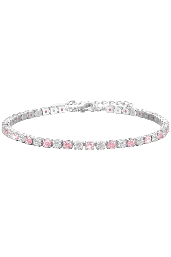 S925 Sterling Silver Plated Tennis Bracelets for Women Girls CZ October Birthstone Bracelets with Pink Tourmaline Birthday Graduation Jewelry Gifts Teen Mom Her Wife Kids Age Ideas