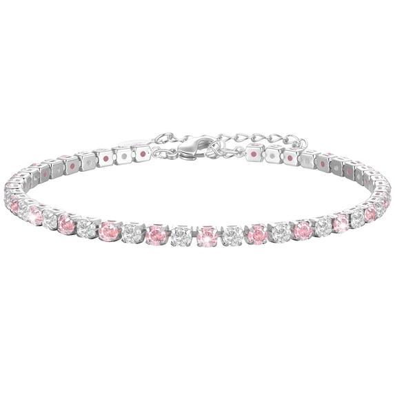 LUNVKY S925 Sterling Silver Plated Tennis Bracelets for Women Girls CZ October Birthstone Bracelets with Pink Tourmaline Birthday Graduation Jewelry Gifts Teen Mom Her Wife Kids Age Ideas