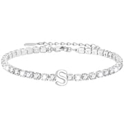 LUNVKY 925 Silver Plated Initial Tennis Bracelets for Women Girls CZ Letter S Bracelet Birthday Christmas Jewelry Gifts Teen Her Adult Girlfriend Wife Mom Stocking Stuffers for Kids Age Ideas