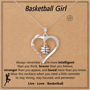 LUNVKY 18K White Gold Plated Basketball Themed Love Heart Necklaces for Girls CZ Pendant Chain Birthday Graduation Jewelry Gifts Teen Her Mom Girlfriend Daughter Kids Team Game Day Sports Athlete