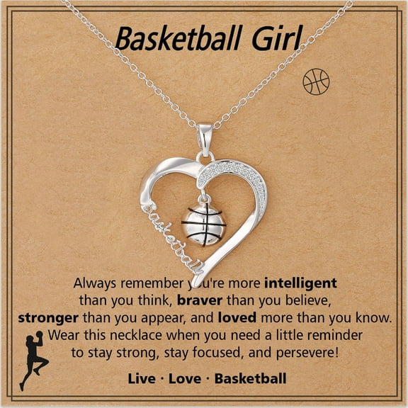 LUNVKY 18K White Gold Plated Basketball Themed Love Heart Necklaces for Girls CZ Pendant Chain Birthday Valentines Day Jewelry Gifts Teen Girlfriend Wife Kids Age Ideas Team Game Day Sports Athlete