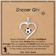 LUNVKY 18K White Gold Plated Soccer Themed Love Heart Necklaces for Girls CZ Pendant Chain Birthday Graduation Jewelry Gifts Teen Her Mom Girlfriend Daughter Kids Team Game Day Sports Athlete