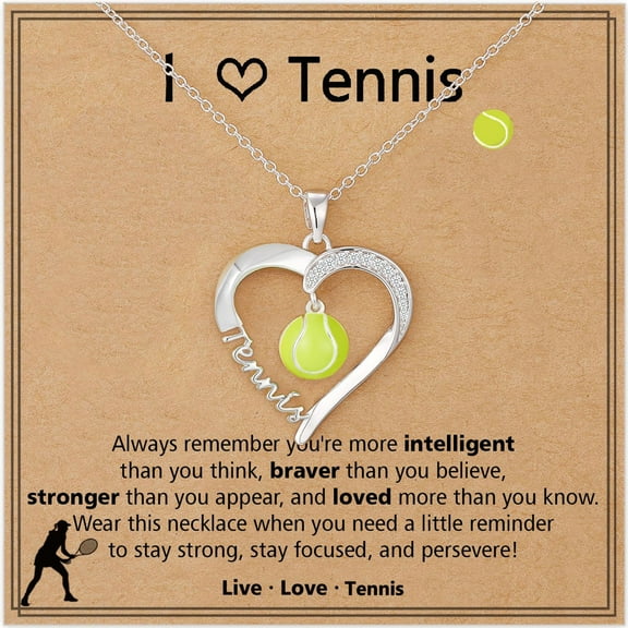 LUNVKY 18K White Gold Plated Tennis Themed Love Heart Necklaces for Girls CZ Pendant Chain Birthday Valentines Day Jewelry Gifts Teen Girlfriend Wife Kids Age Ideas Team Game Day Sports Athlete