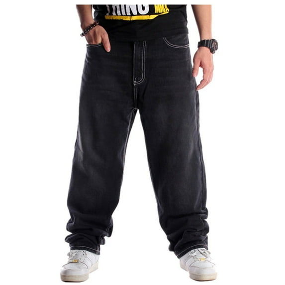 LUOBANIU Men's Baggy Jeans Hip Hop Jeans Loose fit 90s Vintage Cargo Pants Baggy Fit Denim Pants Fashion Dance Skater Skateboard Pants 024Black 40