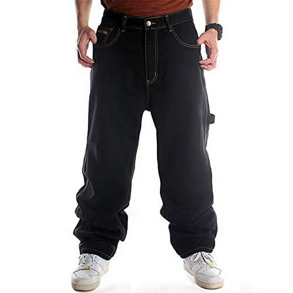 LUOBANIU Men's Baggy Jeans Hip Hop Jeans Loose fit 90s Vintage Cargo Pants Baggy Fit Denim Pants Fashion Dance Skater Skateboard Pants 025Black 40