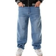 thumbnail image 1 of LUOBANIU Men's Loose Fit Baggy Hip Hop Cotton Denim Work Pants Straight Leg Jeans (022 Blue, 38), 1 of 6