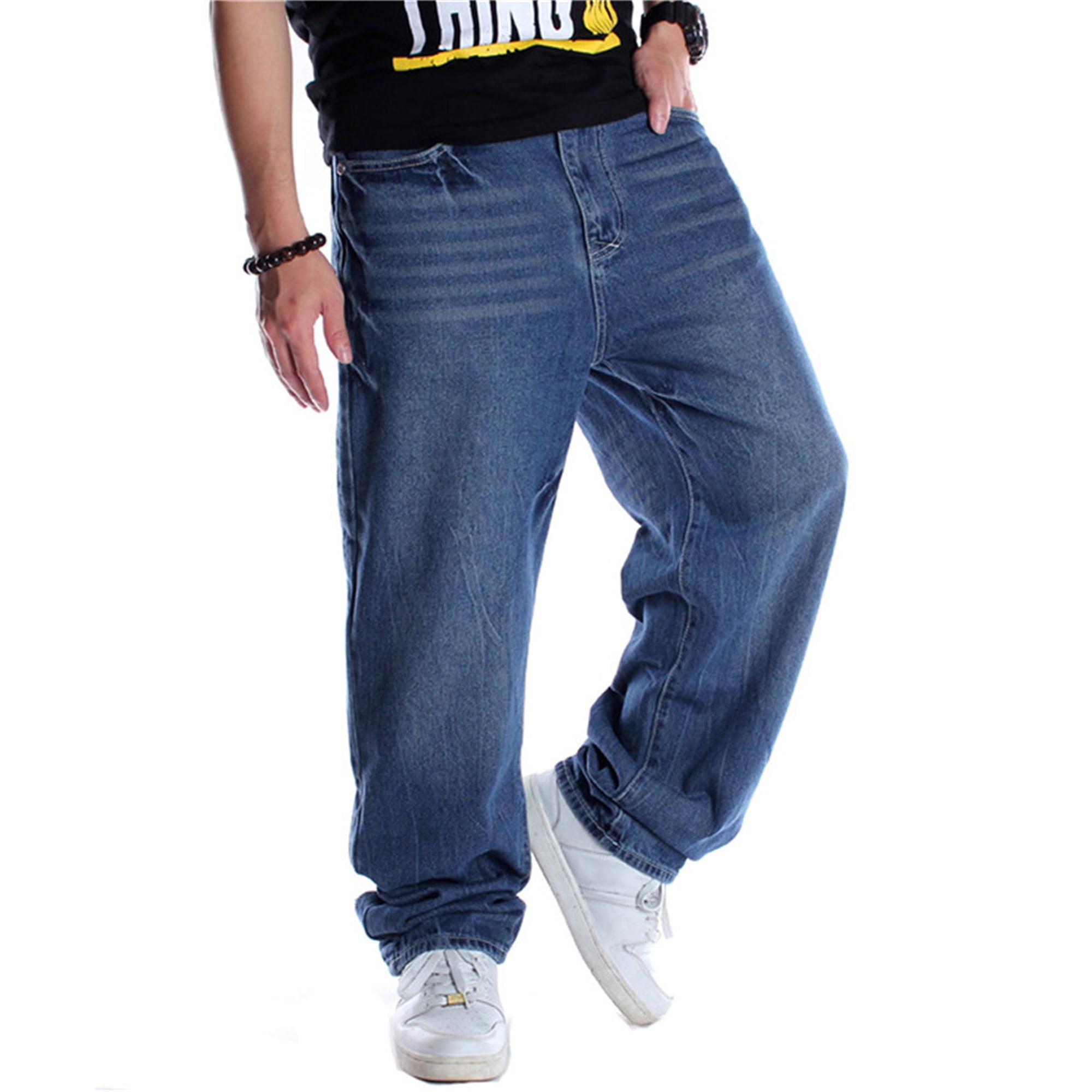 LUOBANIU Men's Loose Fit Baggy Hip Hop Cotton Denim Work