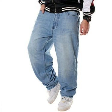 LUOBANIU Men's Loose Fit Baggy Hip Hop Cotton Denim Work Pants Straight Leg Jeans (76 Blue, 34)