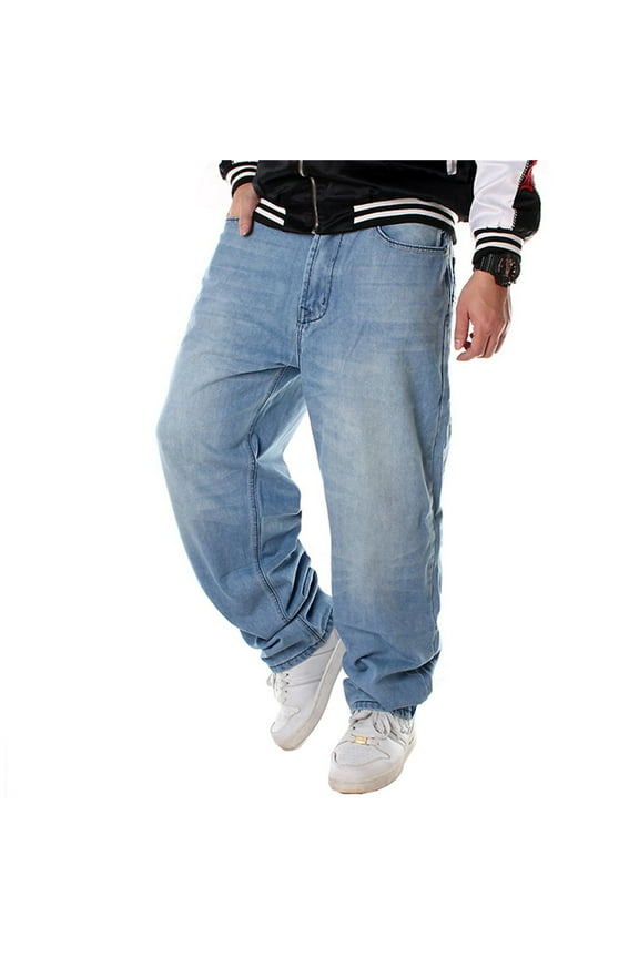 Men's Loose Fit Baggy Hip Hop Cotton Denim Work Pants Straight Leg Jeans (76 Blue, 34)