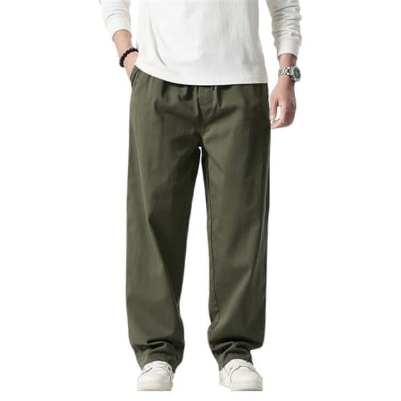 LUOBANIU Men's Straight-fit Stretch Cargo Pant with Pockets Baggy Cargo Casual Pants Loose Fit Elastic Waist Cotton Twill Cargo Pants 027 Army Green 30