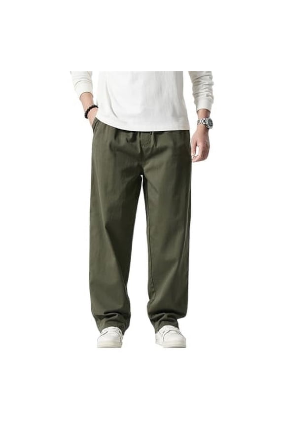 Men's Straight-fit Stretch Cargo Pant with Pockets Baggy Cargo Casual Pants Loose Fit Elastic Waist Cotton Twill Cargo Pants 027 Army Green 30