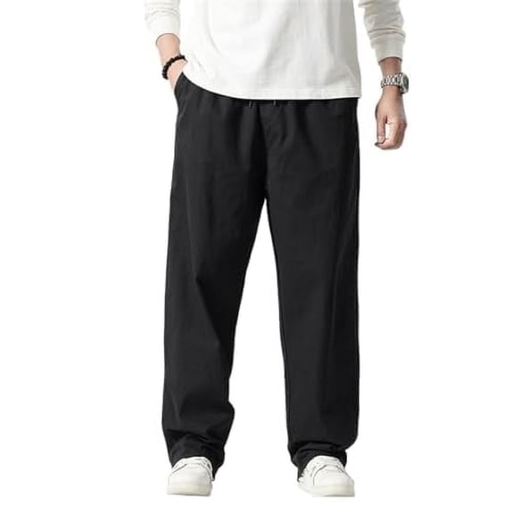LUOBANIU Men's Straight-fit Stretch Cargo Pant with Pockets Baggy Cargo Casual Pants Loose Fit Elastic Waist Cotton Twill Cargo Pants 027 Black 30