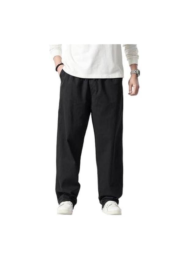 Men's Straight-fit Stretch Cargo Pant with Pockets Baggy Cargo Casual Pants Loose Fit Elastic Waist Cotton Twill Cargo Pants 027 Black 30