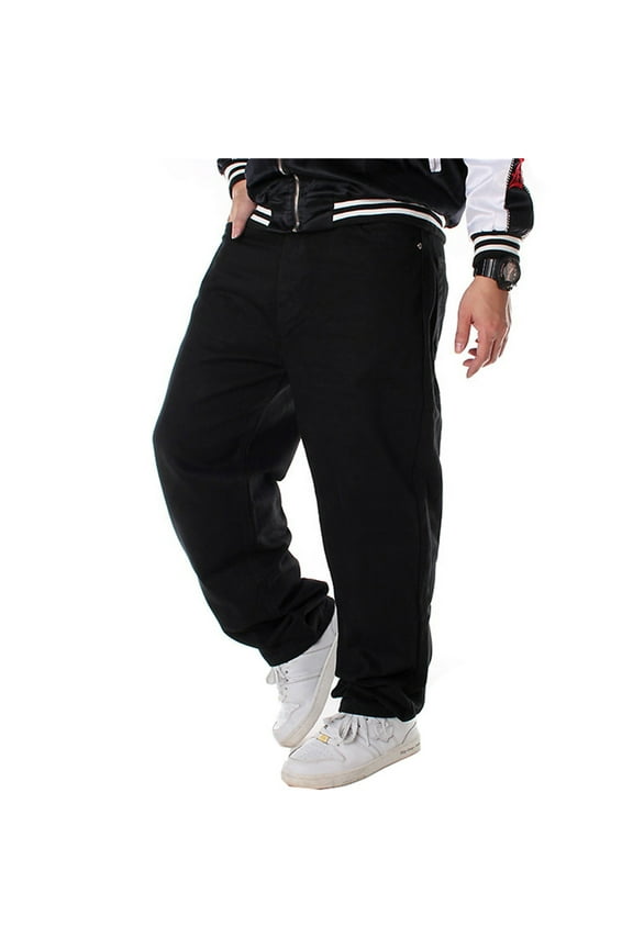 Men's Vintage Hip Hop Style Baggy Jeans Denim Loose Fit Dance Skateboard Pants (109 Black, 32)