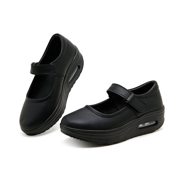 LUOBANIU Women Mary Jane Shoes Buckle Air-Cushion Casual Round Toe Uniform Dress Platform Shoes Comfort Walking Shoes Black37