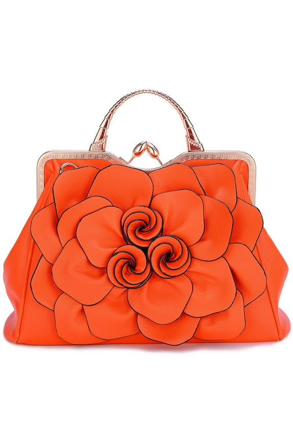Women's Evening Clutches Handbags Formal Flower Wedding Purse Party Wristlets Totes Satchel Bags with Strap 9156 Orange