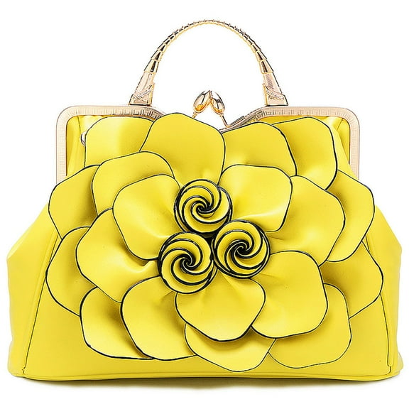 LUOBANIU Women's Evening Clutches Handbags Formal Flower Wedding Purse Party Wristlets Totes Satchel Bags with Strap 9156 Yellow