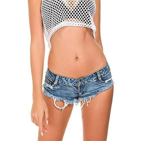 LUOBANIU Women’s Fashion Sexy Low Waist Denim Jeans Shorts Mini Hot Pants Jeans Booty Ripped Jeans Beach Party Clubwear 887 Jeans Blue M