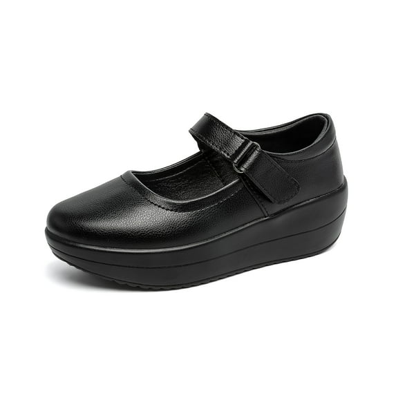 LUOBANIU Women's Mary Jane Shoes - Platform Wedge Round Toe Ankle Strap Comfortable Business Office Work Shoes Black40