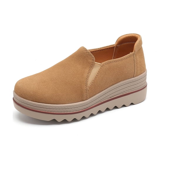 LUOBANIU Women's Platform Loafers Comfort Suede Wedge Shoes Slip-On Casual Thick Soft Business Work Penny Loafers Beige37