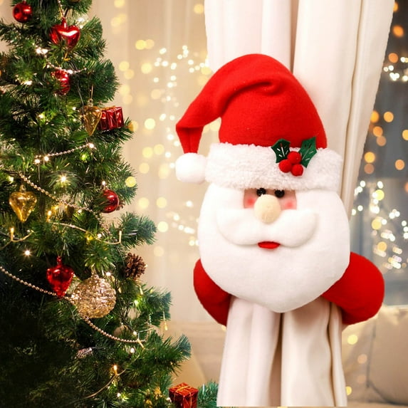 LUODU Christmas Decorations Indoor Curtain Decorations 3D Christmas Old Man Santa Snowman Fawn Curtain Button Family Christmas Atmosphere Dress Up
