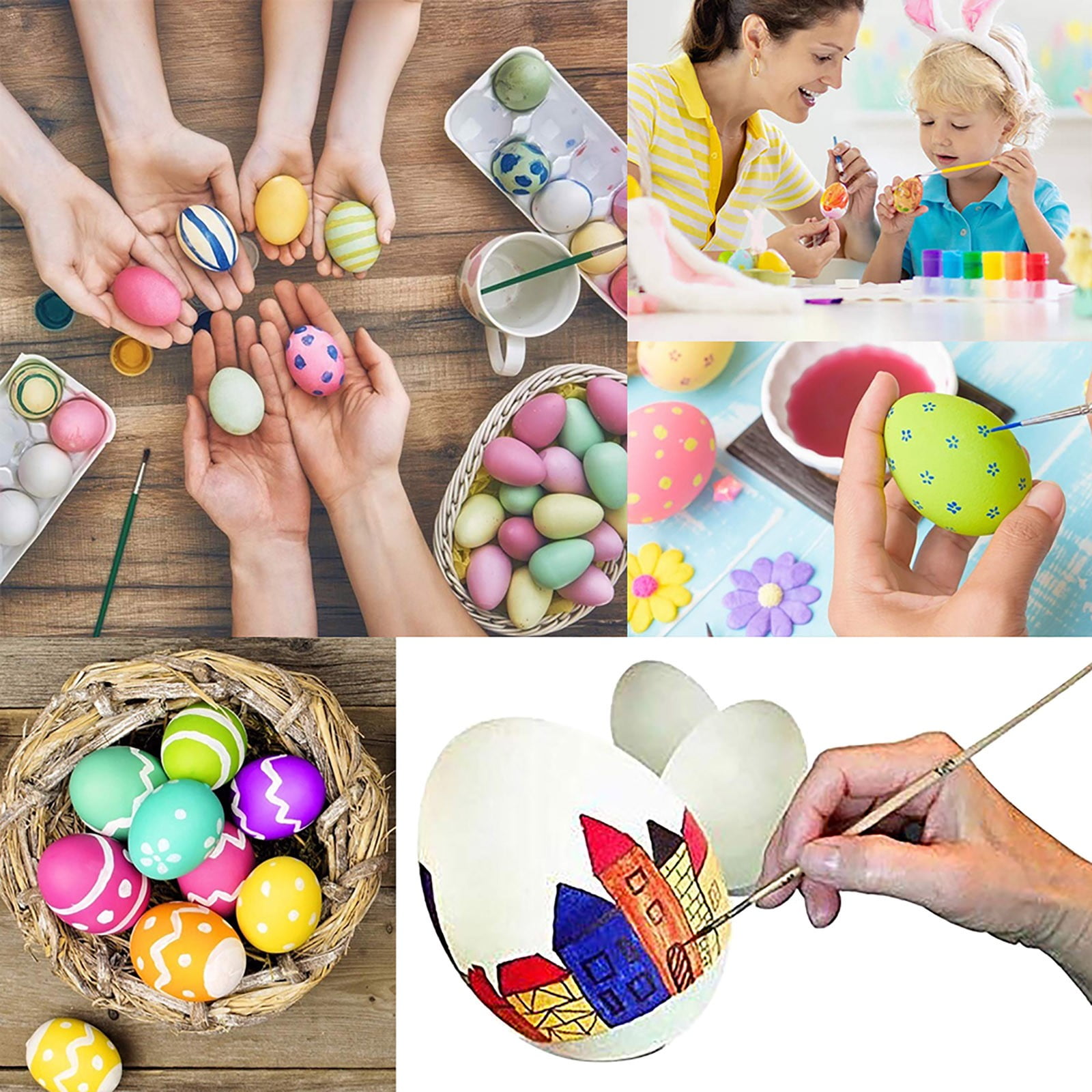 LUODU Easter Eggs Kids Wooden Hand Painted Eggs, Diy Eggshells Crafts