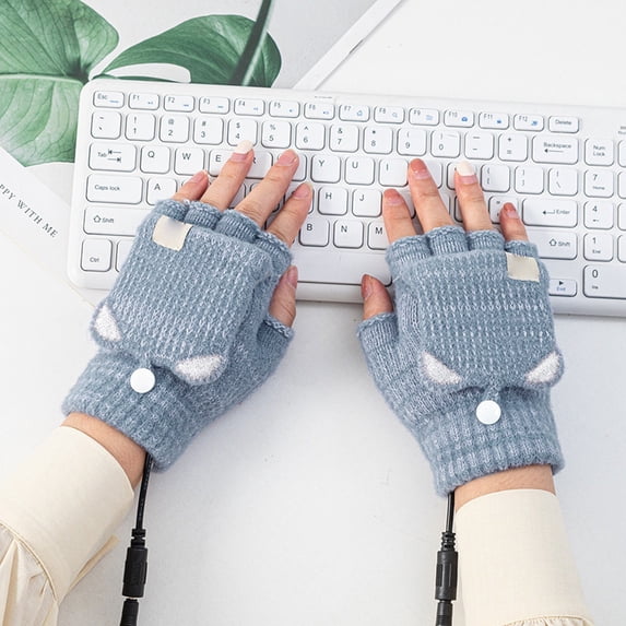 LUODU Finger Gloves Charging Warm Gloves USB for Men Winter Gloves Adult Half Heating Women and Knitted Sports