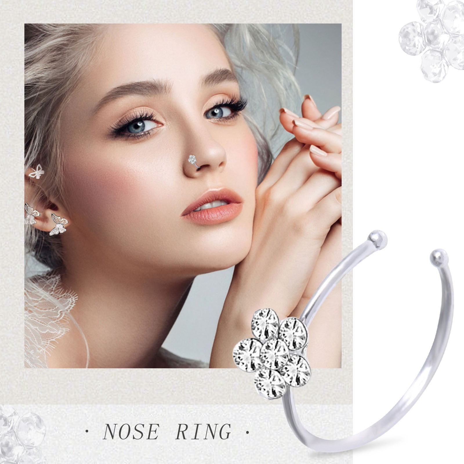 LUODU Nose Stud Stick on Stainless Steel Nose Piercing Stainless Steel