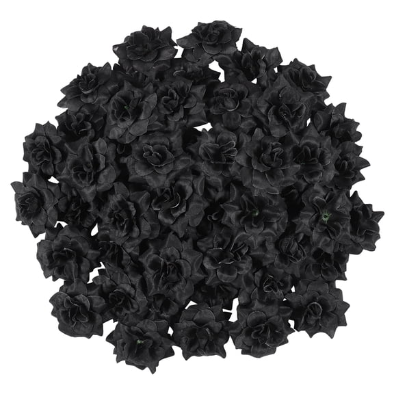 LUOEM 50pcs Simulation Silk Rose Flower Heads for Hat Clothes Album Embellishment (Black)