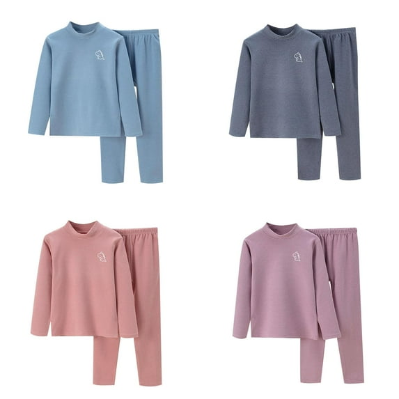 LUOGENLI 2 Pack Autumn and Winter Children's Warm Underwear Set Velvet Baby Big Children Long Sleeve Boy and Girls Neck Home Wear Girls Christmas Pajamas Size 14-16 Cotton 150