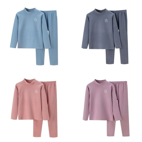 LUOGENLI 2 Pack Autumn and Winter Children's Warm Underwear Set Velvet Baby Big Children Long Sleeve Boy and Girls Neck Home Wear Girls Christmas Pajamas Size 14-16 Silk 120