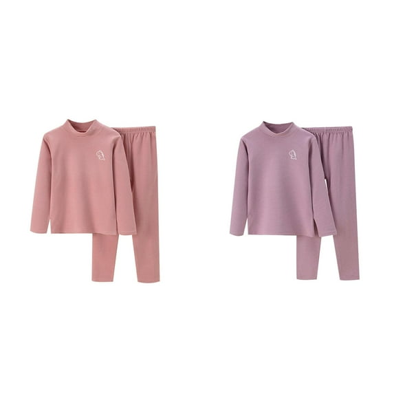 LUOGENLI 2 Pack Autumn and Winter Children's Warm Underwear Set Velvet Baby Big Children Long Sleeve Boy and Girls Neck Home Wear Girls Christmas Pajamas Size 14-16 Shorts 120