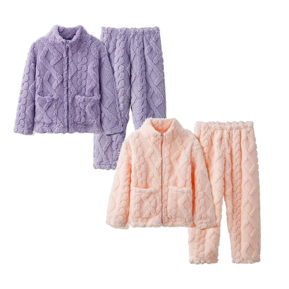 LUOGENLI 2 Pack Children's Flannel Cardigan Pajamas Boys and Girls Winter Thickened Medium Children's Home Wear Zipper Set Girls Christmas Pajamas Size 10-12 Long Sleeve Girls Pajamas Size 6 100
