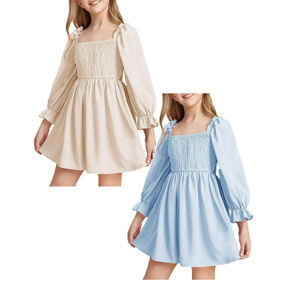 LUOGENLI 2 Pack Girl Summer New Skirt Long Sleeved Ruffled Skirt High Waist Dress for Girls Girls Fourth of July Dress Size 6X-7 Fancy Dress 160