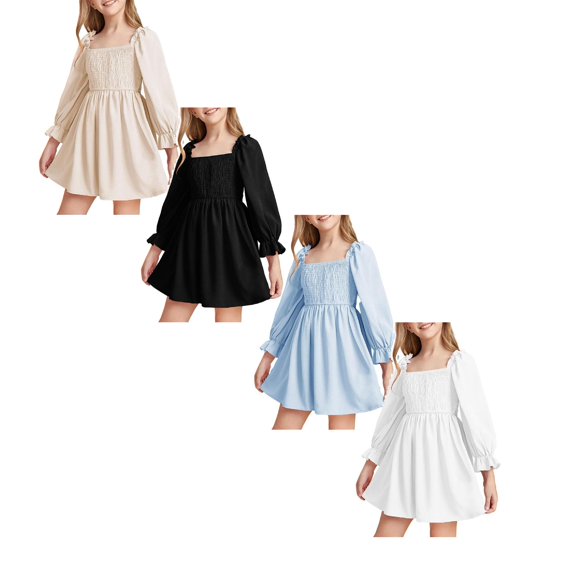 LUOGENLI 2 Pack Girl Summer New Skirt Long Sleeved Ruffled Skirt High Waist Dress for Girls Girls Fourth of July Dress Size 8-9 150