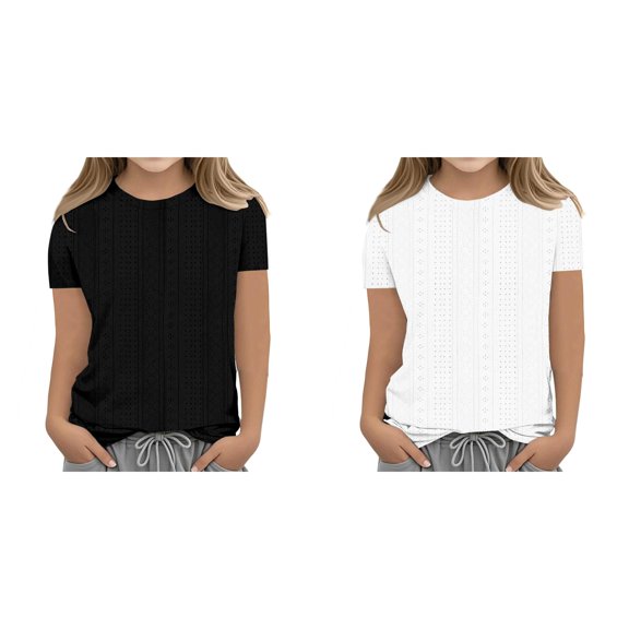 LUOGENLI 2 Pack Girls Fashion Solid Round Neck Casual Comfortable Top T Shirt Cute Tops for Girls 12-14 110