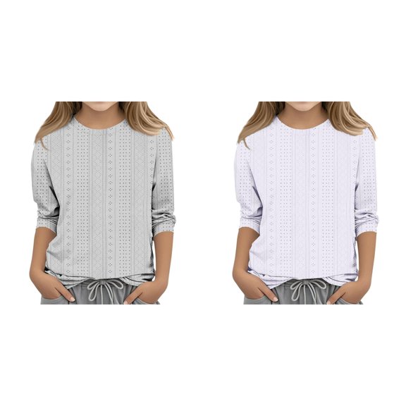 LUOGENLI 2 Pack Girls Fashion Solid Round Neck Casual Comfortable Top T Shirt Tops for Girls 14-16Years 120