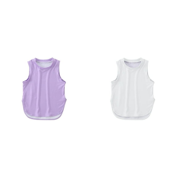 LUOGENLI 2 Pack Kids Girls Summer Athletic Solid Color Tank Tops Split Curved Hem Sleeveless Shirts for Gym Yoga Running Summer Tops for Girls 2024 12 160