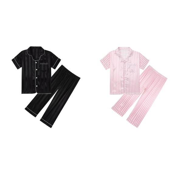 LUOGENLI 2 Pack Kids Toddler Baby Girls Spring Summer Cartoon Print Short Sleeve Long Pants Sleepwear Outfits Pajamas Clothes Girls Christmas Pajamas Size 8 Cotton Girls Pajamas Size 6 Button Up 150