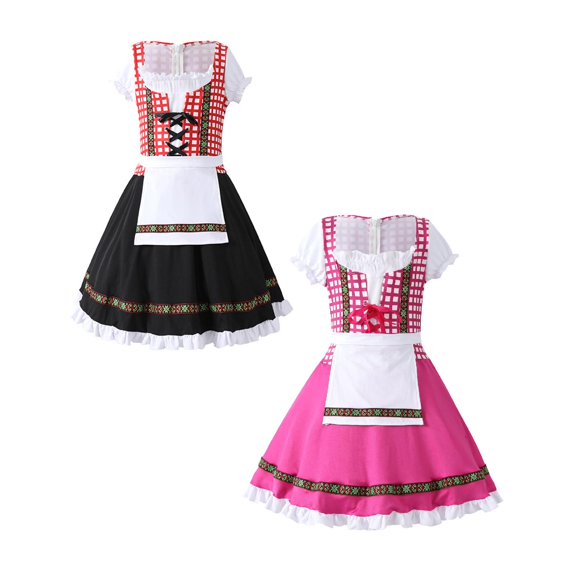 LUOGENLI 2 Pack Kids Toddler Baby Girls Spring Summer Print Oktoberfest Ruffle Short Sleeve Princess Dress Graduation Fourth of July Dresses for Girls 10-12 L