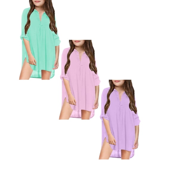 LUOGENLI 2 Pack Little Girl's Kids Swimsuit Beach Cover up for Girl Chiffon Shirt Bikini Beachwear Bathing Suit Beach Dress Swim Coverup Fourth of July Dresses for Girls 12-14 Trendy XL