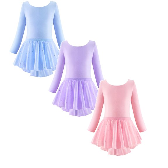 LUOGENLI 2 Pack Long Sleeve Ballet Skirted Leotards Dance Dresses Tutu Outfit for Ballerina Toddler Girls Fourth of July Dresses for Girls 8-10 Party 150