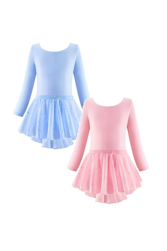 2 Pack Long Sleeve Ballet Skirted Leotards Dance Dresses Tutu Outfit for Ballerina Toddler Girls Little Girls Fourth of July Dress Size 5-6 120