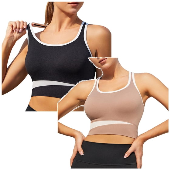 LUOGENLI 2 Pack Sports Bras for Women Plus Size Pack Women's Color Bump Together Running Sports Bra Fitness Absorption Yoga Bra Sports Underwear Sports Bras for Women Padded Non Removable Pads S