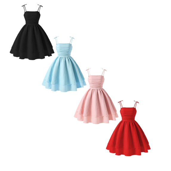 LUOGENLI 2 Pack Summer Girls Solid Color Dress with Bow Knot Sweet Sleeveless for Kids Fourth of July Dresses for Girls 10-12 Dance 130